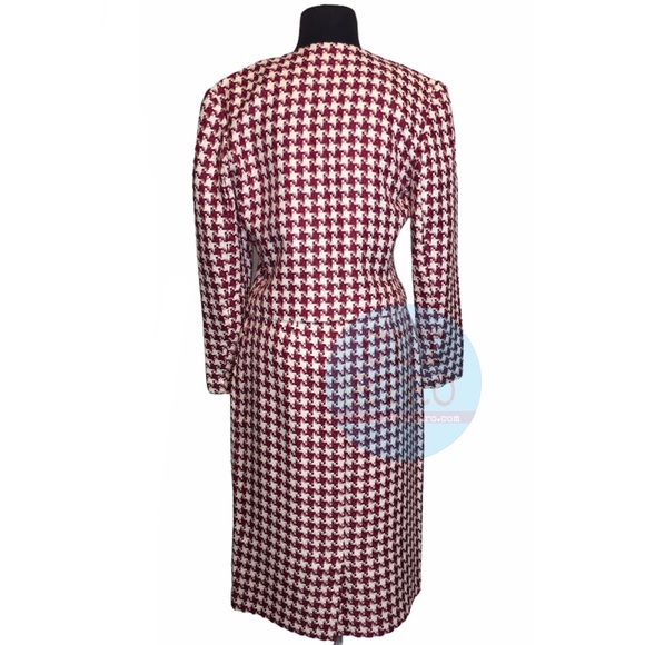 80s vtg Houndstooth Plaid Skirt Suit - Picture 4 of 10